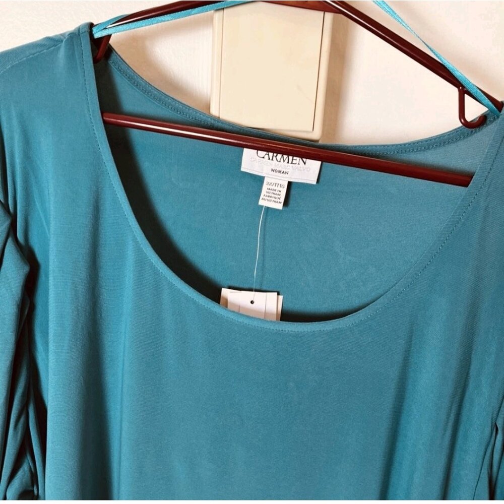 Carmen Marc Valvo Teal Balloon Sleeve Blouse Plus 3X NWT - Picture 3 of 11